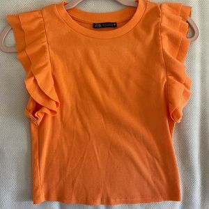 Zara orange ruffled crop top